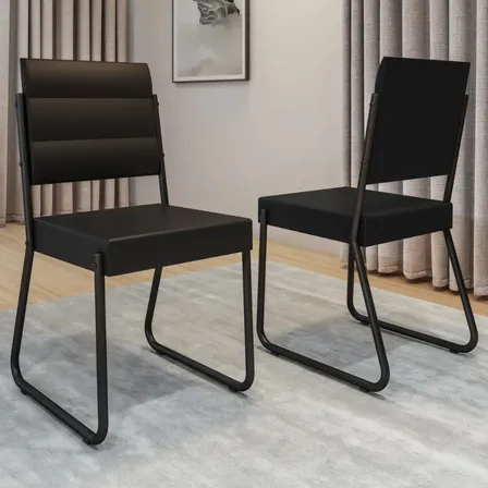 Conjunto 2 Cadeiras Tubo Preto Com Napa Preta Carraro