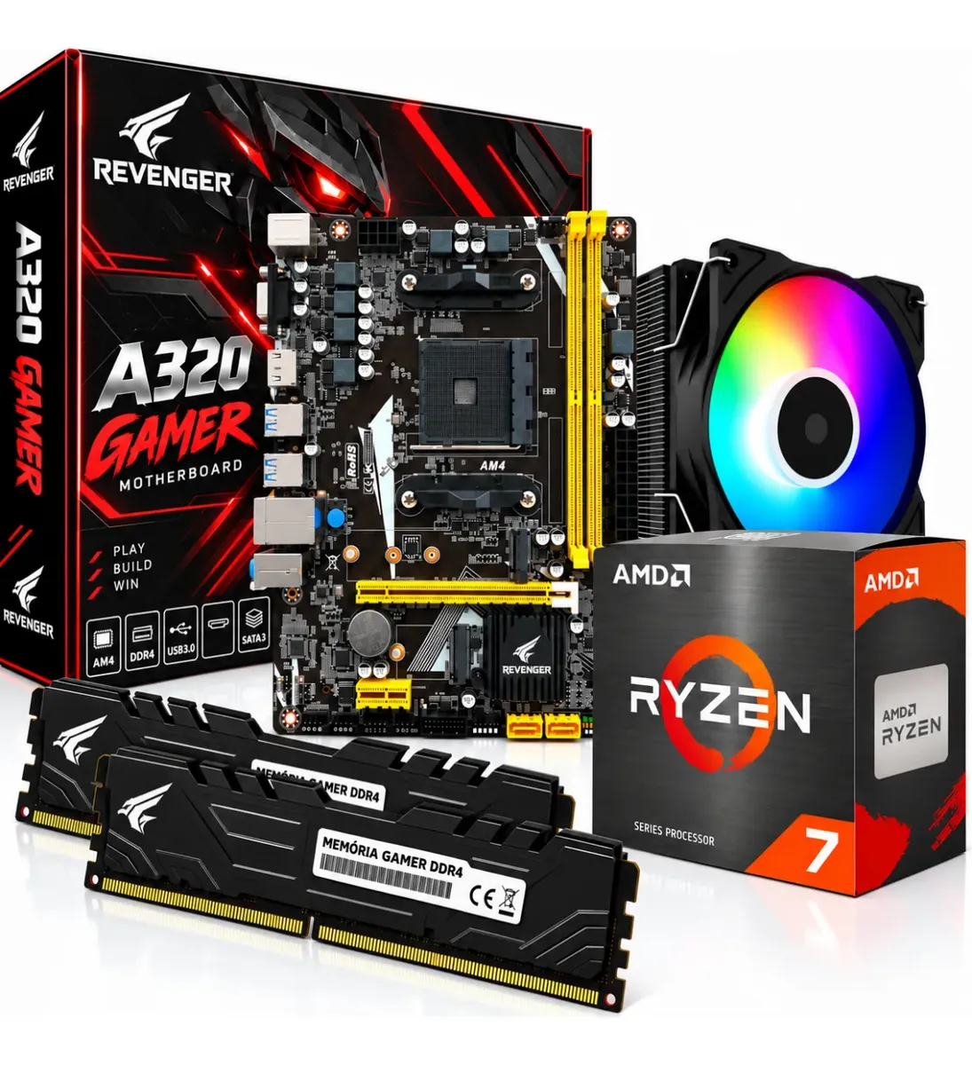 Kit Upgrade Gamer - Ryzen 7 + Placa Mãe M.2 + 8gb Ram Ddr4 Preto