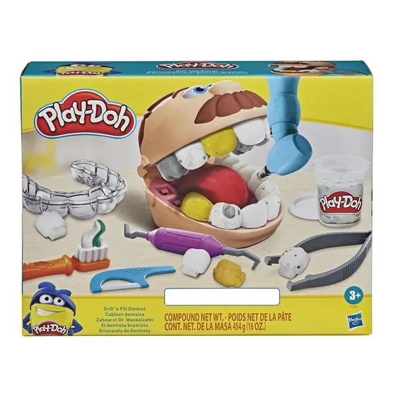 Massinha de Modelar Infantil Brincando de Dentista, Play-Doh - Conjunto de Brinquedo com 9 Acessórios e 6 Potes - A partir de 3 Anos