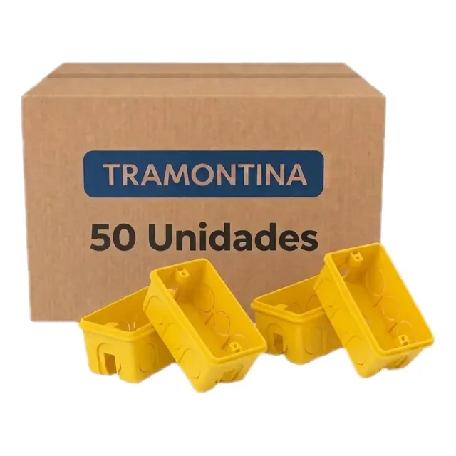 Kit 50 Caixa De Embutir 4x2 Luz Parede Tramontina Amarela Amarelo