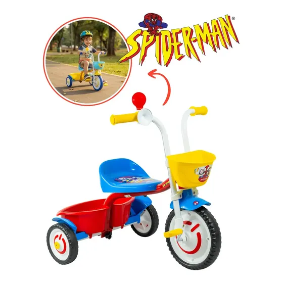 Triciclo Infantil Nathor Spider-Man Colorido com Buzina e Cesto