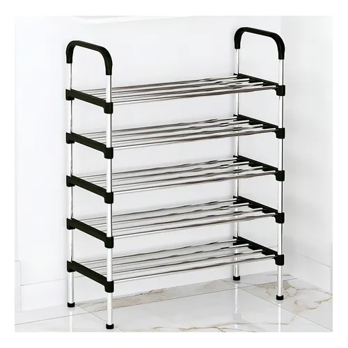 Sapateira Vertical Moderna Preto Aço Cromado 5 Prateleiras 97x54x26cm