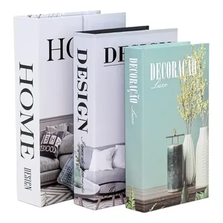 Kit 3 Livros Fake Decoraçao Caixas Porta Objeto Decorativo Cor Home