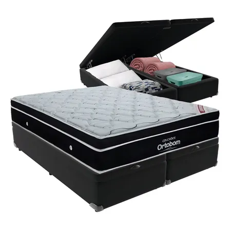 Cama Box King Baú Ortobom Elegant Molas Ensacadas Euro Pillow Preta