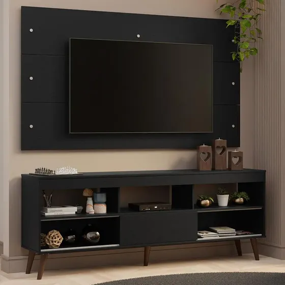 Rack Painel Para Tv Até 65 Polegadas C/ Pés Detroit P Madesa Cor Preto
