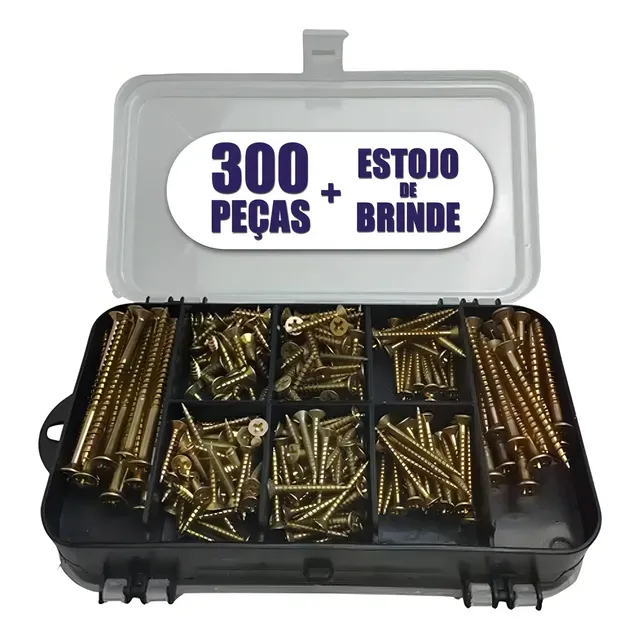 Kit 300 Parafusos Chipboard Philips, Buchas e Maleta