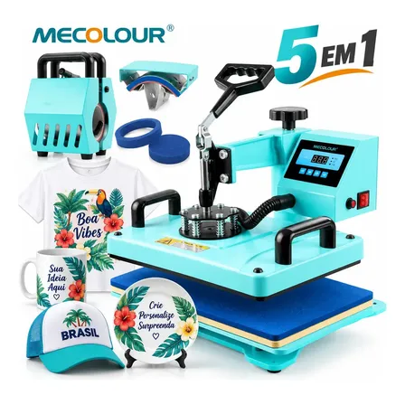 Prensa Térmica 5 em 1 MECOLOUR 29x38cm Máquina de Sublimação para Camiseta Caneca Boné e Prato