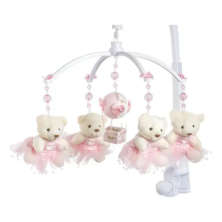 Móbile Berço Bebê Musical E Giratório Ursa Rosa