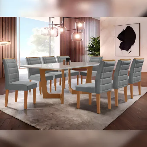 Conjunto Sala De Jantar Nápoles Tampo Vidro/mdf Com 8