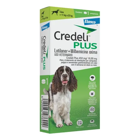 Credeli Plus Para Cães 11kg A 22kg 450mg | Antipulgas, Carrapatos E Vermífugo | 1 Comp Elanco