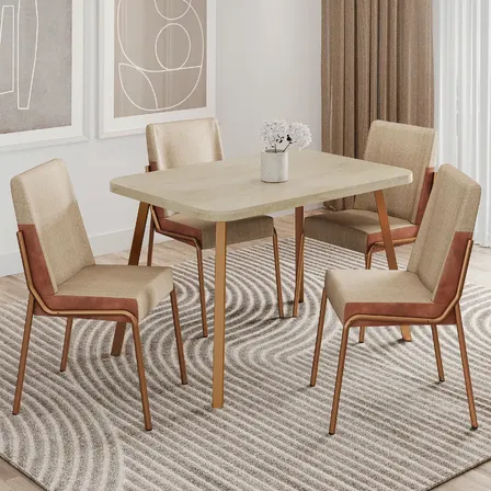 Conjunto Sala De Jantar 4 Cadeiras San Lorenzo Carraro Petra e Rosê