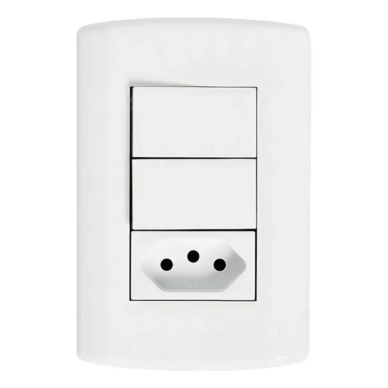 Interruptor Duplo Simples e Tomada Pluzie Modular 10A com Placa