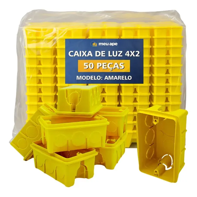 Kit 50 Caixas de Luz 4x2 Amarela Reforçada Tomada Interruptor Embutir Meu Ape Store
