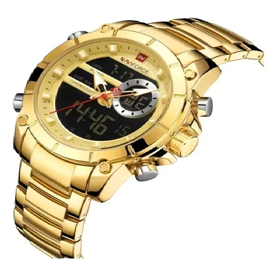 Relógio Masculino Naviforce Analógico Digital Dourado Relógi 48MM 9163