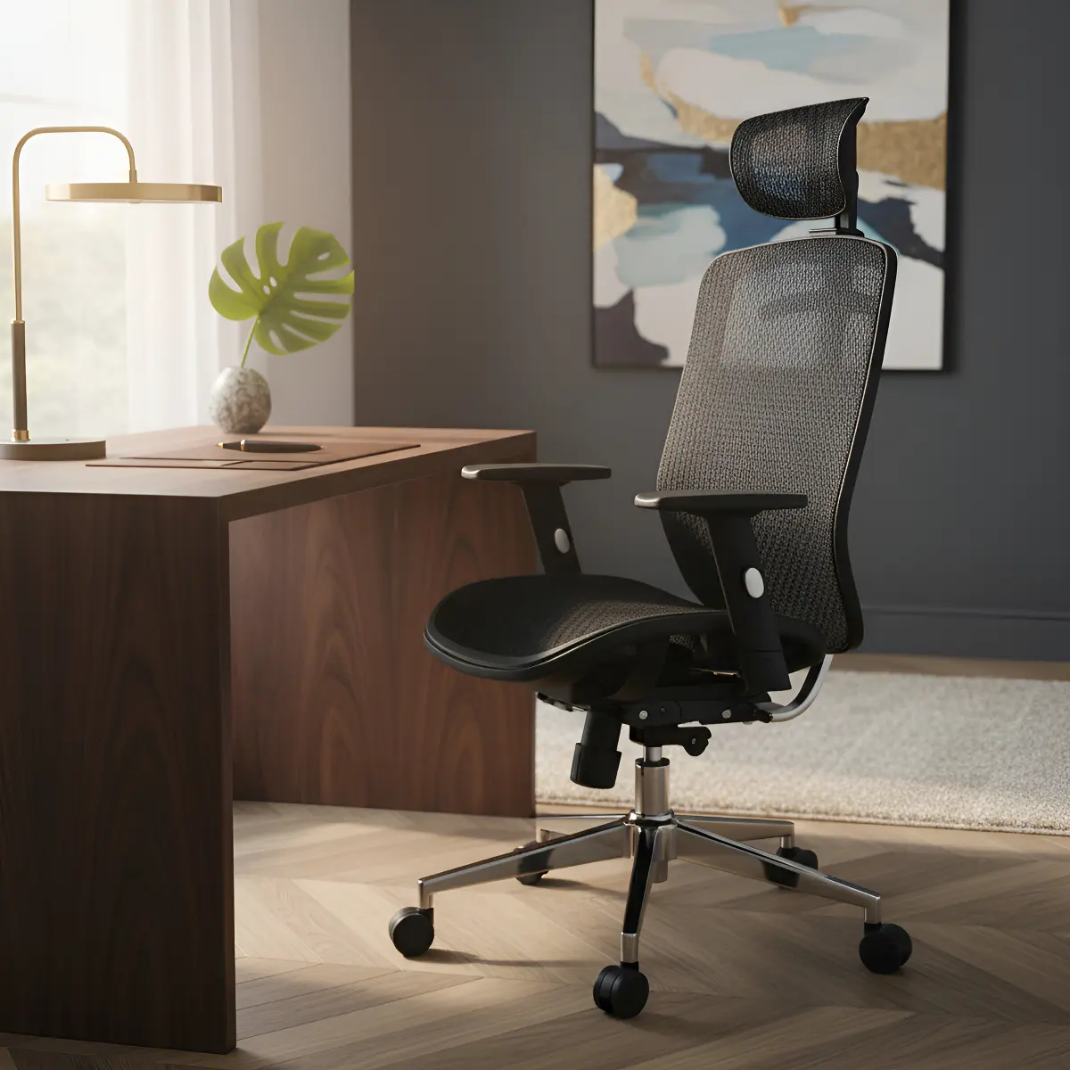 Cadeira de Escritório Ergonômica DT3 Diana Preta Mesh Giratória Reclinável