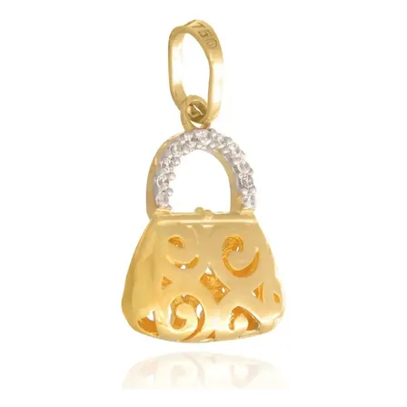 Pingente Bolsa Em Ouro 18k Com Zircônias Berloque Cor Amarelo