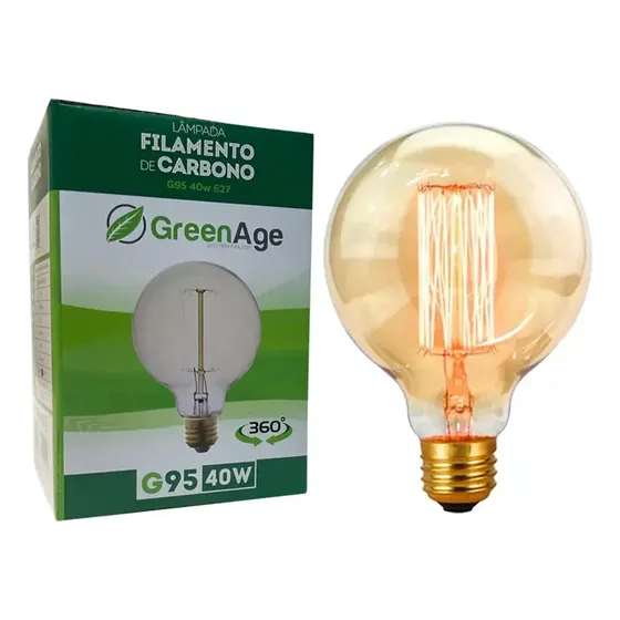 Lâmpada Filamento De Carbono G95 40w E27 Retrô Vintage Decorativa Branco Quente - Green Age