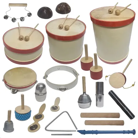 Bandinha Musical Infantil Bateria 20 Instrumentos EMS Click Madeira Colorido