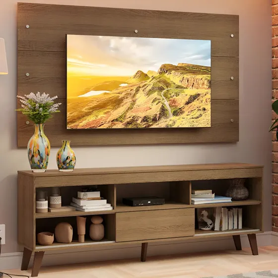 Rack Painel Para Tv Até 65 Polegadas Com Pés Texas R Madesa Cor Rustic