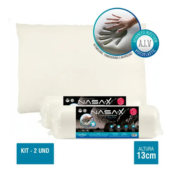 Duoflex Nasa X Alto travesseiro Tradicional 60cm 40cm kit 2 unidades cor branco
