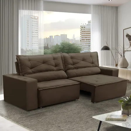 Sofá Retrátil e Reclinável com Molas 1,80m Livia Suede Marrom Adonai Estofados