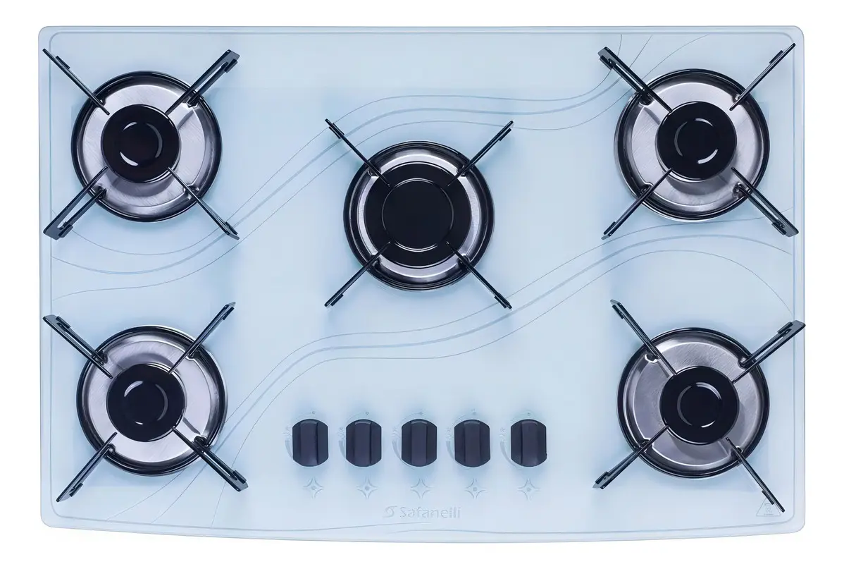 Fogão Cooktop Gás 5 Bocas Safanelli Lines Branco Vidro Temperado