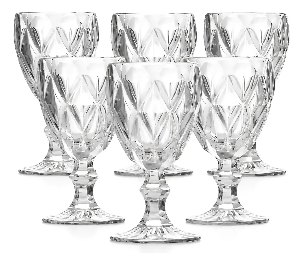 Jogo De Taças Diamante De Vidro 6 Peças 340ml Água Suco Cristal