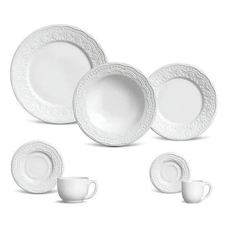 Aparelho De Jantar 42 Peças Porto Brasil Ravenna Branco Louça Madeleine Branco