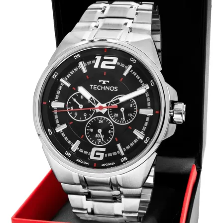 Relógio Technos Masculino Skymaster Prata - 6p29alx/1p Bisel Preto