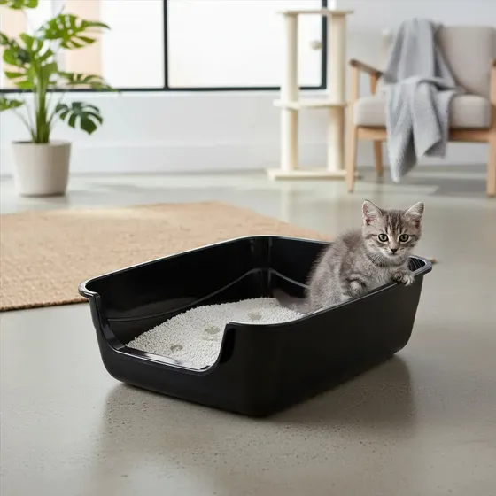 Caixa de Areia Jumbo para Gatos com Bordas Altas Preta
