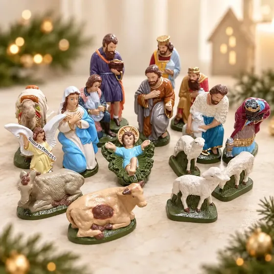 Presépio De Natal Completo 16 Personagens Grandes Gesso