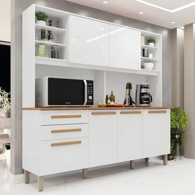 Armário de cozinha 6 portas 2 gavetas Adelle Yescasa jawt branco neve
