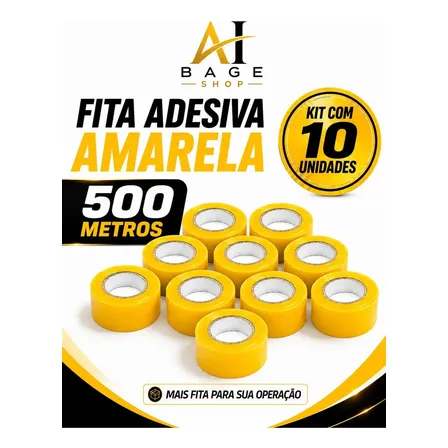 Fita Adesiva Amarela 45mm x 500m Kit 10 Rolos Embalagem - Bagé Shop