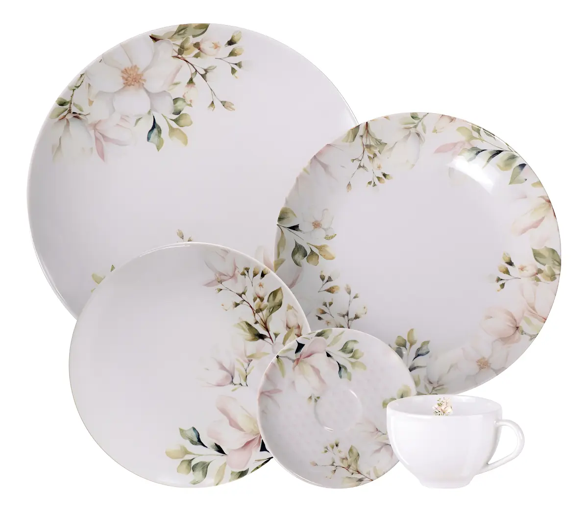 Aparelho de Jantar Magnólia em Porcelana Decorada 20 Peças Tramontina