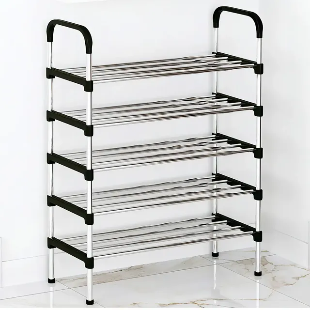 Sapateira Vertical UP! Aço Inox 5 Prateleiras Preto Prata 15 Pares