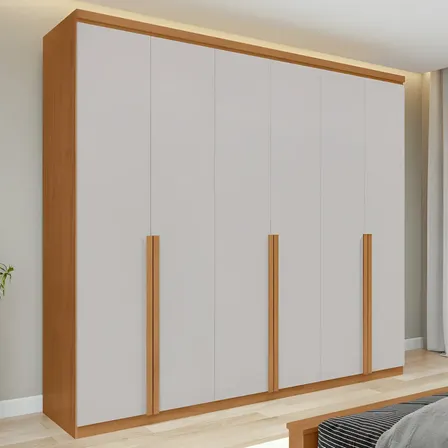Guarda-roupa Casal Móveis Lopas Alonzo 6 Portas 4 Gavetas MDF Amêndoa