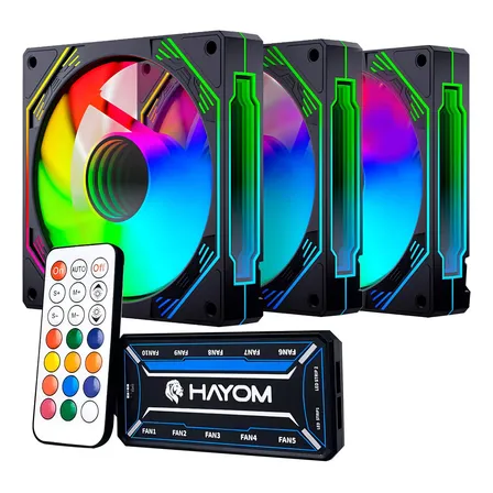 Kit 3 Coolers Rgb Hayom, 120mm, Controladora, Preto, Fc1308