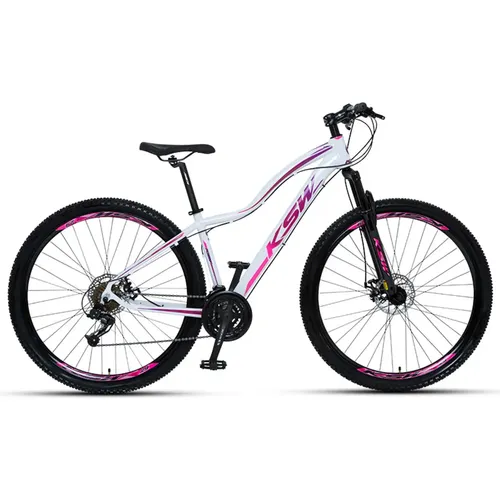 Bicicleta Mwza Aro 29 Ksw Alumínio 24 Vel Freio A Disco Mec Cor BRANCO/PINK_VIOLETA Tamanho do quadro 15