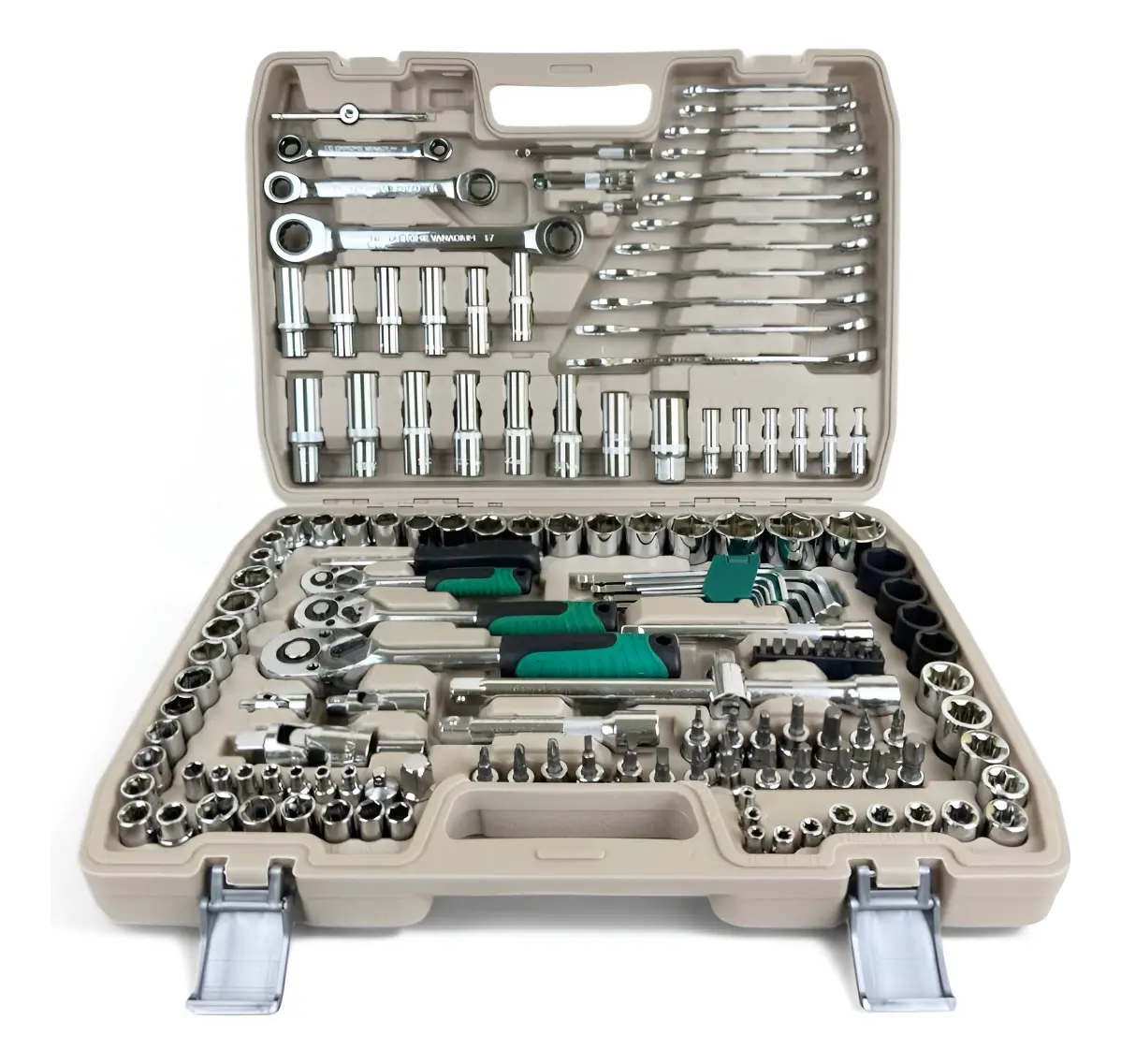 Kit Ferramentas Soquete Catraca Chave Manual 150 Peças Cr-v Bege
