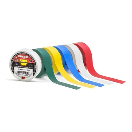 Kit 6 Fitas Isolante 18mm X 10 Mt Com 6 Cores 3m Imperial Amarela, Azul, Branca, Verde, Vermelha, Preta
