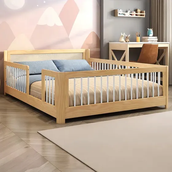 Cama Infantil casal montessoriano wave com rattan Casatema