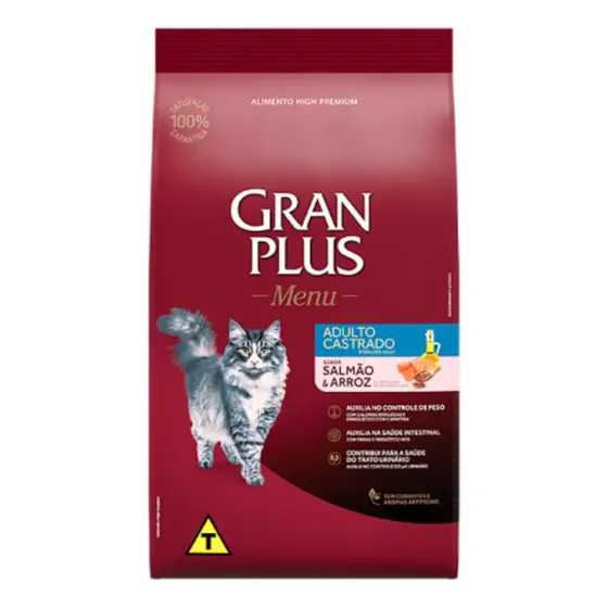 Alimento Gran Plus Gato Adulto Castrado Salmão e Arroz 10kg