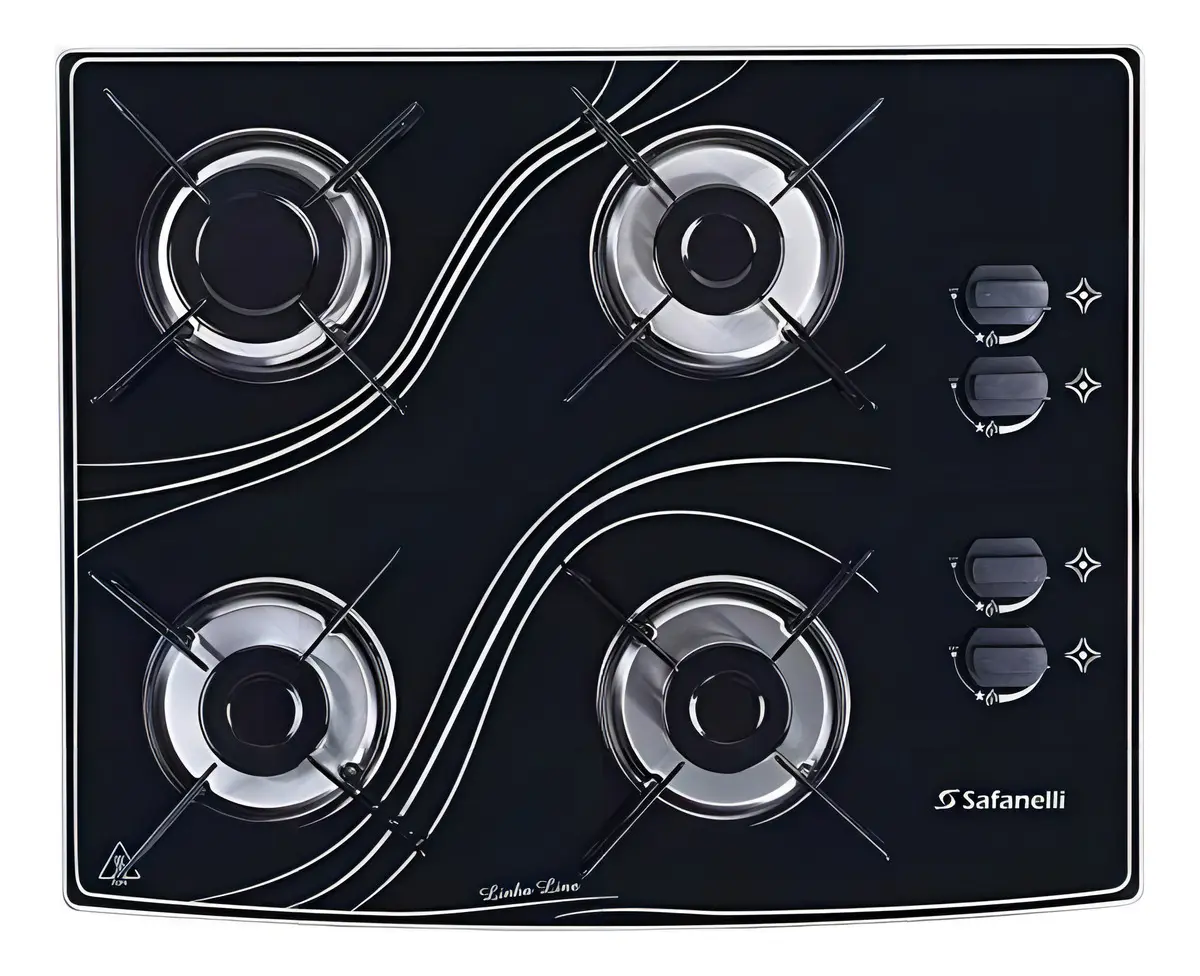Fogão Cooktop Safanelli 4 Bocas Preto de Vidro Temperado Bivolt