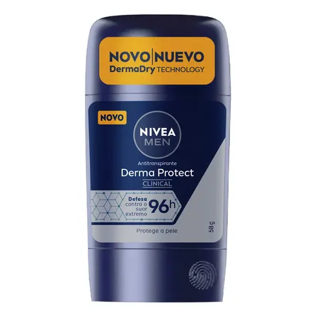 Nivea Men Desodorante Antitranspirante Stick Derma Protect Clinical 58g, Defesa Intensa 96h, Controle De Suor Extremo, Toque Suave, Protege A Pele