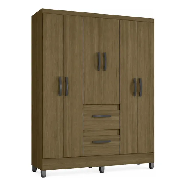 Guarda Roupa Solteiro 6 Portas 2 Gavetas Capri Poquema Cor Castanho
