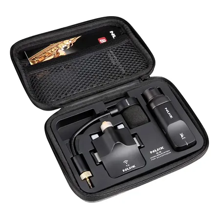 Microfone Sem Fio Para Saxofone Nux B6 Sistema 2.4 Ghz B-6 Com Estojo De Carga Alcance De 20 Metros Áudio De Alta Resolução De 24 Bits/44.1 Khz