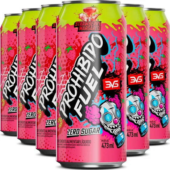 PROHIBIDO FUEL Energy Drink Sabor Strawberry Margarita - Pack Com 6 Unidades De 473ml - Fórmula Exclusiva E Inovadora Pré Treino Em Lata
