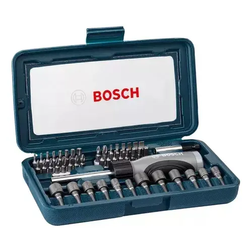 Kit De Soquetes E Pontas Bosch Para Parafusar Função Catraca Com 46 Peças