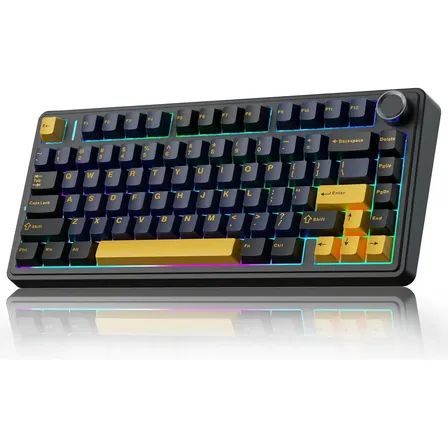 Teclado Mecânico Aula F75 Rgb, Sem Fio, Bluetooth, Wireless 2.4ghz, Tri-mode. Switch Leobog Preto Inglês Us