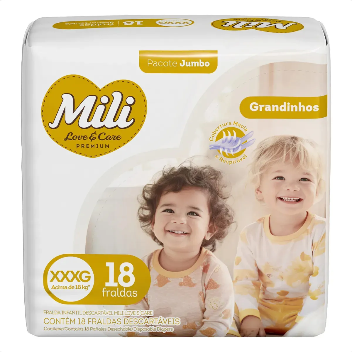 Fralda Descartável Infantil Mili Love & Care Grandinhos XXXG Pacote 18 Unidades